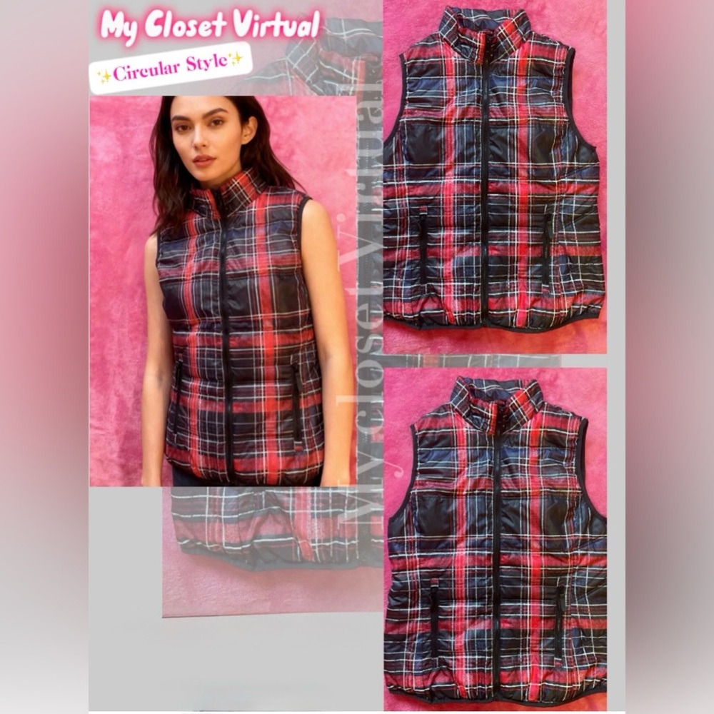 Tribal Red and Black Plaid Quilted Vest